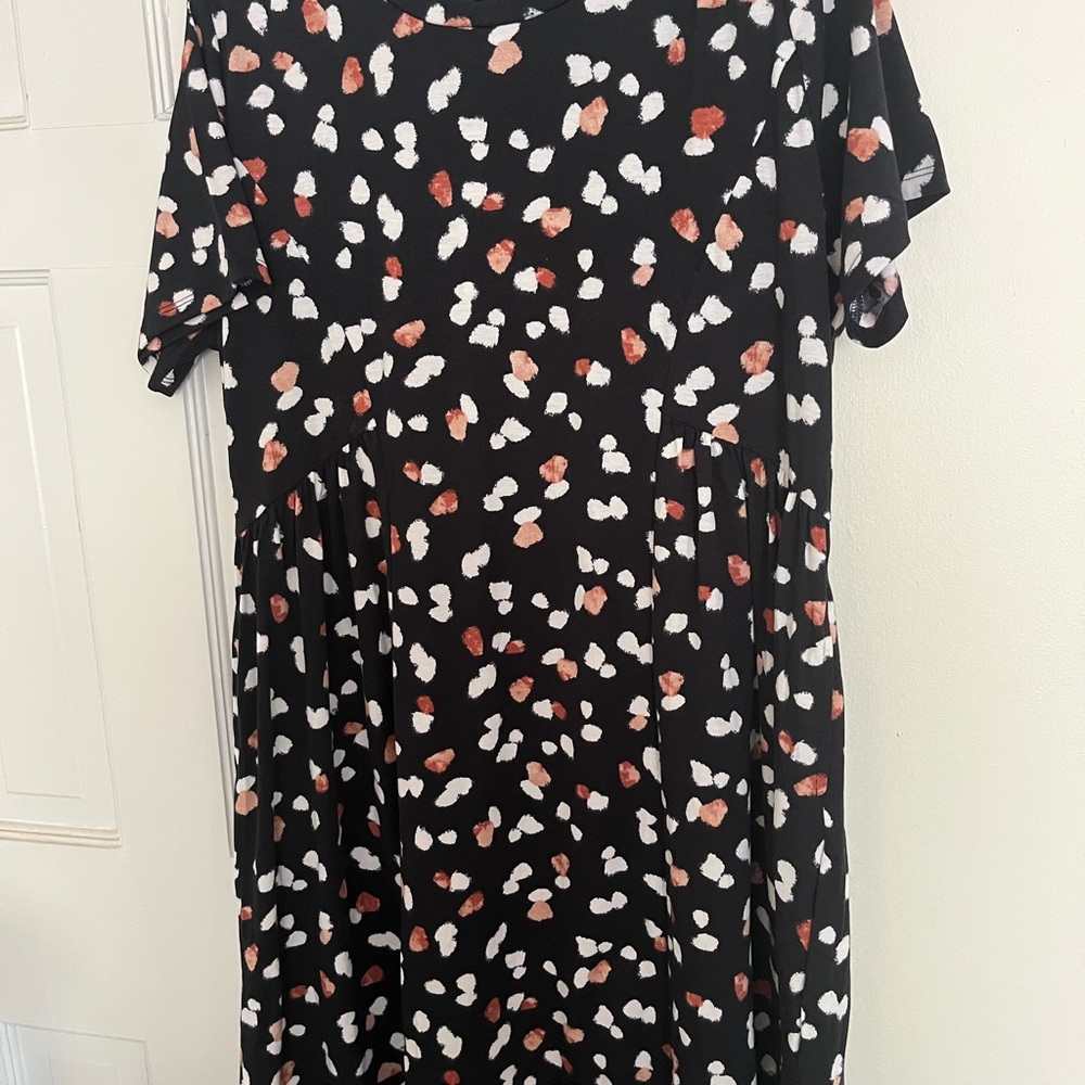 Black Dress with White and Red Pattern